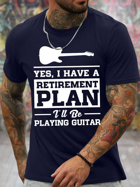 

Men's Yes I Have A Retiremant Plan I'Ll Be Playing Guitar Funny Graphic Printing Crew Neck Cotton Casual Text Letters T-Shirt, Purplish blue, T-shirts