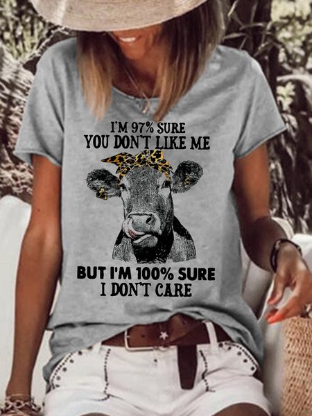 Women's I Don't Care Crew Neck Casual T-Shirt, Gray, T-shirts