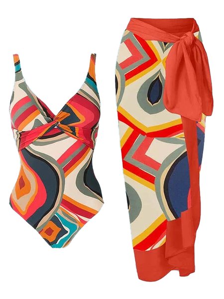 Casual Abstract Printing V Neck One Piece With Cover Up, Multicolor, swimwear>>One-Pieces
Casual Abstract Printing V Neck One Piece With Cover Up, Multicolor, swimwear>>One-Pieces