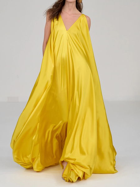 Loose Lightweight Vacation V Neck Sleeveless Plain Long Dress, Yellow, Maxi Dresses
Loose Lightweight Vacation V Neck Sleeveless Plain Long Dress, Yellow, Maxi Dresses