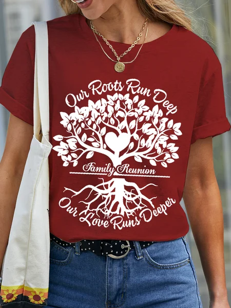 

Women's Our Roots Run Deep But Our Love Runs Deeper Family Reunion Tree With Roots Crew Neck Cotton Simple T-Shirt, Red, T-shirts