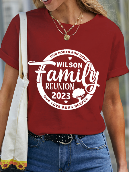 Women's Family Reunion 2023 Simple Text Letters Loose Crew Neck T-Shirt, Red, T-shirts
Women's Family Reunion 2023 Simple Text Letters Loose Crew Neck T-Shirt, Red, T-shirts