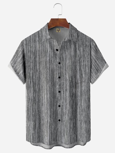 Bark Pattern Chest Pocket Short Sleeve Shirt, Gray, Men Shirts