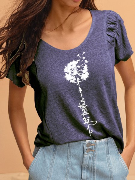 Women's summer dandelion print short-sleeved T-shirt, Purplish blue, T-Shirts
Women's summer dandelion print short-sleeved T-shirt, Purplish blue, T-Shirts