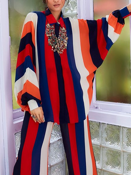 Urban Striped Oversize Batwing Sleeve Blouse, As picture, Blouses and Shirts