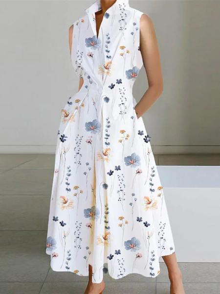 Loose Floral V Neck Vacation Basic Sleeveless Print Maxi Dress, White, Dresses
Loose Floral V Neck Vacation Basic Sleeveless Print Maxi Dress, White, Dresses