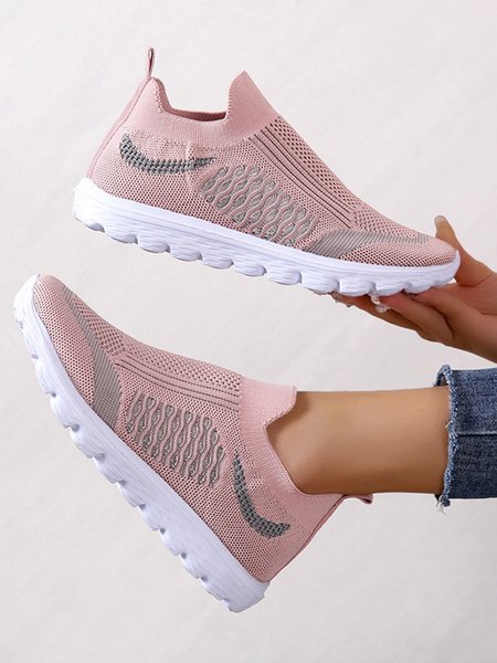 Flyknit Mesh Breathable Lightweight Slip-On Sneakers, Pink, Sneakers