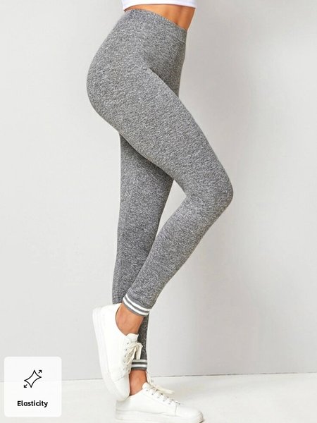 Casual Tight Striped Pants, Gray, Leggings