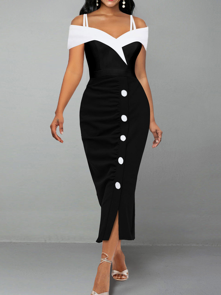 Split Off Shoulder Short Sleeve Black Bodycon Dress, Black-white, Formal Dresses
Split Off Shoulder Short Sleeve Black Bodycon Dress, Black-white, Formal Dresses