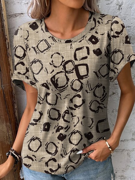 Jersey Casual Loose Crew Neck T-Shirt, Khaki, Tees & T-shirts