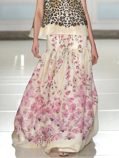 Daily Floral Elegant Regular Fit Skirt, Apricot, Skirts