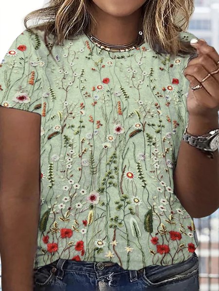 Plus Size Casual Jersey Floral Crew Neck T-Shirt, Green, T-Shirts
Plus Size Casual Jersey Floral Crew Neck T-Shirt, Green, T-Shirts