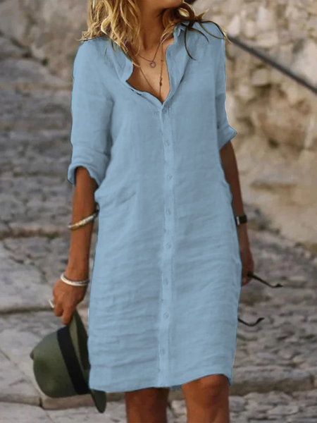 Women Casual Loose Half Sleeve Button Down Shirt Collar Plain Cotton and Linen Shirt Dress, Blue, Mini Dresses
Women Casual Loose Half Sleeve Button Down Shirt Collar Plain Cotton and Linen Shirt Dress, Blue, Mini Dresses