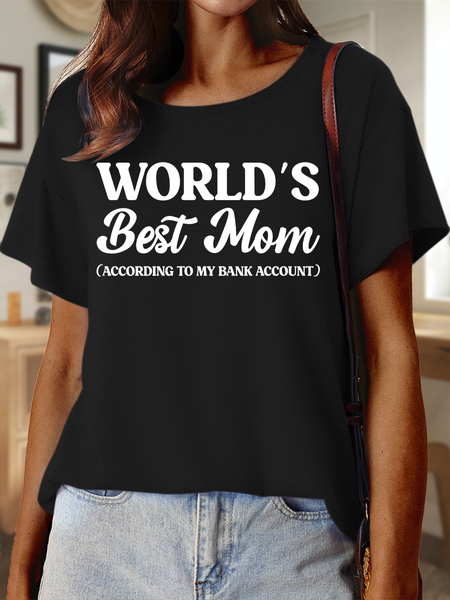 Lilicloth X Hynek Rajtr World’s Best Mom According To My Bank Account Women’s Text Letters Casual Crew Neck T-Shirt, Black, T-shirts