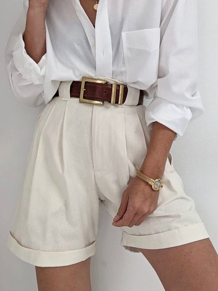 Loose Plain Urban Shorts, Off white, Shorts