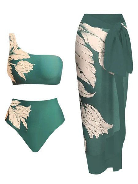 Floral Vacation One Shoulder Bikini With Cover Up, Green, swimwear>>3 Piece Bikini Sets
Floral Vacation One Shoulder Bikini With Cover Up, Green, swimwear>>3 Piece Bikini Sets