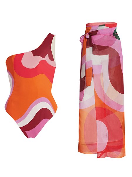 Vacation Abstract Printing One Shoulder One Piece With Cover Up, Multicolor, Coverups
Vacation Abstract Printing One Shoulder One Piece With Cover Up, Multicolor, Coverups