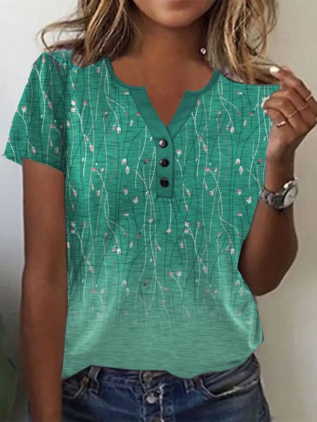 Casual Floral Knitted Shirt, Green, Shirts & Blouses
