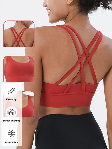 Casual Plain Sports Bra, Red, Crop Bras