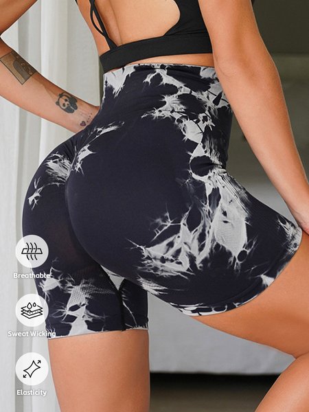 Tie Dye Tight Sports Shorts, Black, Shorts