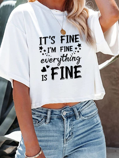 Women's I Am Fine Loose Cotton Short Style Crew Neck Casual T-Shirt, White, T-shirts
Women's I Am Fine Loose Cotton Short Style Crew Neck Casual T-Shirt, White, T-shirts