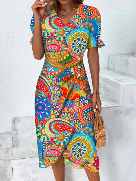 V Neck Pop Art Regular Fit Casual Dress, Blue, Dresses
V Neck Pop Art Regular Fit Casual Dress, Blue, Dresses