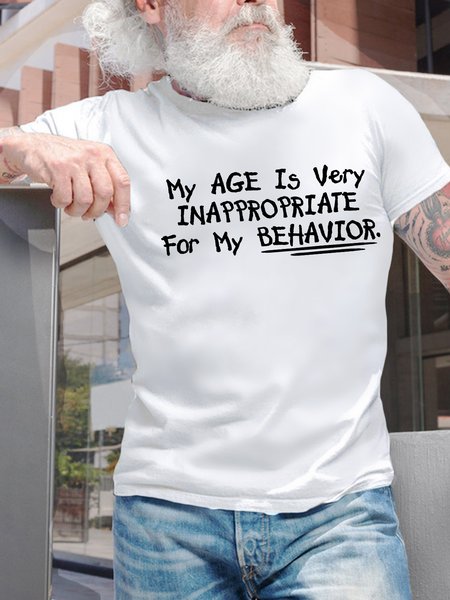 Men’s My Age Is Very Inappropriate For My Behavior Regular Fit Casual T-Shirt, White, T-shirts
Men’s My Age Is Very Inappropriate For My Behavior Regular Fit Casual T-Shirt, White, T-shirts