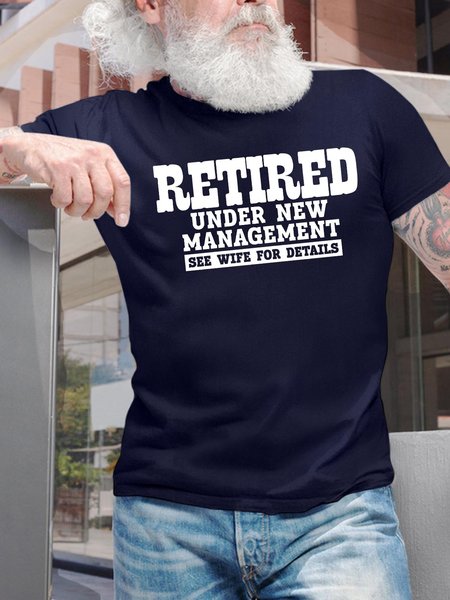 

Men's Retired Under New Management See Wife For Details Funny Graphic Printing Cotton Loose Text Letters Casual T-Shirt, Purplish blue, T-shirts