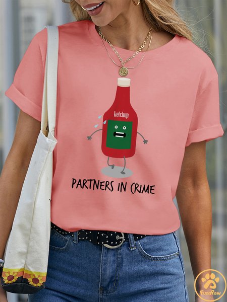 Lilicloth X Funnpaw Women's Ketchup Partners In Crime Pet Matching T-Shirt, Pink, T-shirts