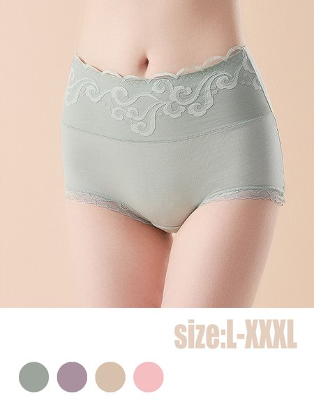 Breathable Lace Cotton High-Rise Briefs, Green, Briefs