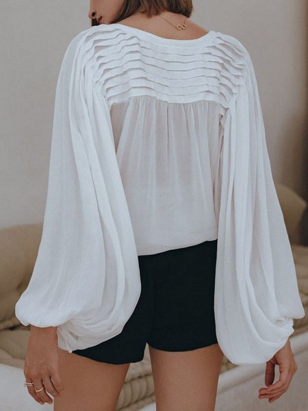 V Neck Casual Loose Lantern Sleeve Plain Blouse, White, Blouses and Shirts
V Neck Casual Loose Lantern Sleeve Plain Blouse, White, Blouses and Shirts