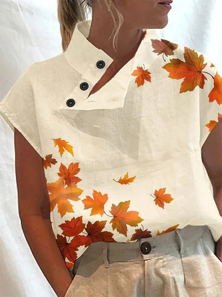 Asymmetrical Collar Maple Leaf Buttoned Shirt, Light yellow, Shirts & Blouses
Asymmetrical Collar Maple Leaf Buttoned Shirt, Light yellow, Shirts & Blouses