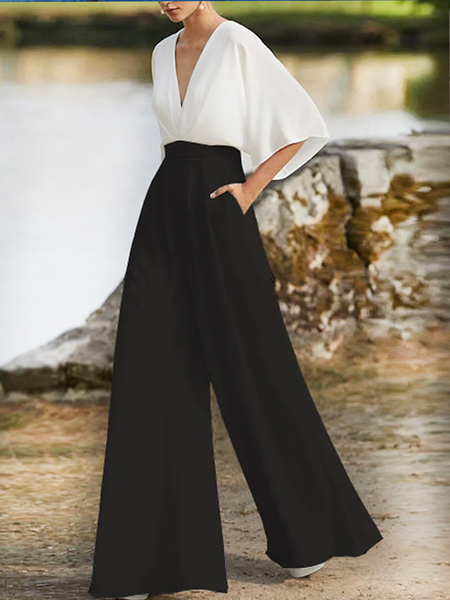 Women's Jumpsuit Pocket High Waist Floral V Neck Elegant Party Work Regular Fit, Black-white, Jumpsuits&Rompers
Women's Jumpsuit Pocket High Waist Floral V Neck Elegant Party Work Regular Fit, Black-white, Jumpsuits&Rompers