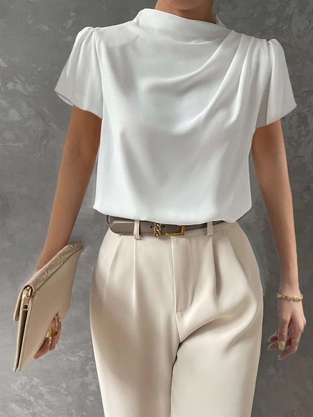 

Plus Size Regular Fit Asymmetrical Elegant Shirt, White, Plus Tops