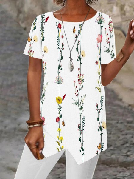 Women Asymmetrical Short Sleeve Scoop Neck Floral Printed Top, White, Shirts & Blouses
Women Asymmetrical Short Sleeve Scoop Neck Floral Printed Top, White, Shirts & Blouses
