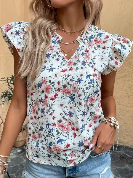 Floral V Neck Casual Loose Ruffled Sleeves Shirt, White, Shirts & Blouses
Floral V Neck Casual Loose Ruffled Sleeves Shirt, White, Shirts & Blouses