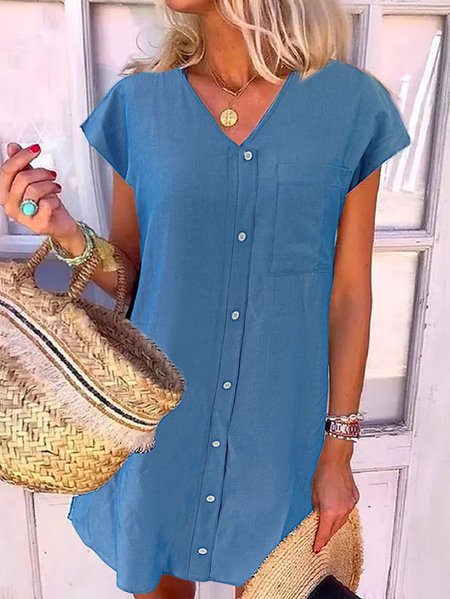 Casual Loose V Neck Vintage Short Sleeve Plain Mini Denim Blue Dress, Mini Dresses
Casual Loose V Neck Vintage Short Sleeve Plain Mini Denim Blue Dress, Mini Dresses