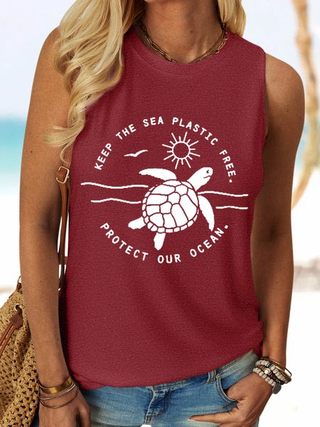 

Women's Love Nature Keep The Sea Turtle Earth Day Environment Casual Tank Top, Red, Tank Tops