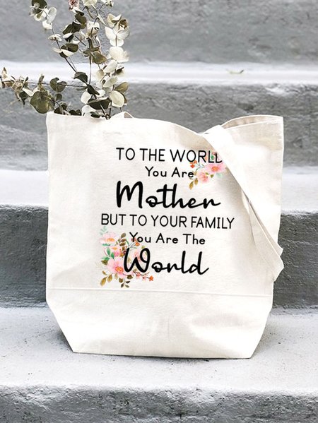

Women's To the world you are a Mother but to your family you are the World Mother's Day Shopping Tote, White, Bags