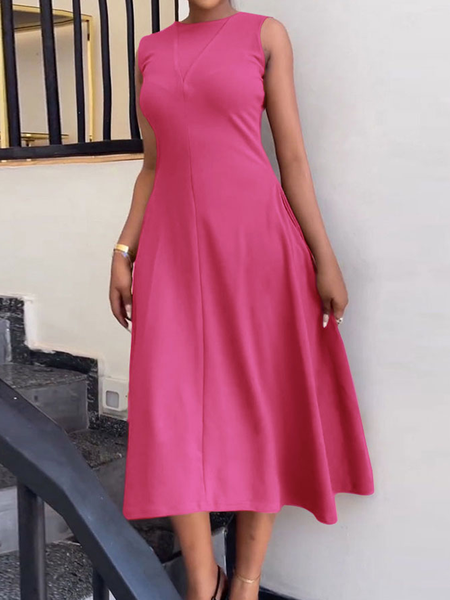 High Elasticity Elegant Loose Sleeveless Crew Neck Midi Dress, Pink, Midi Dresses
High Elasticity Elegant Loose Sleeveless Crew Neck Midi Dress, Pink, Midi Dresses