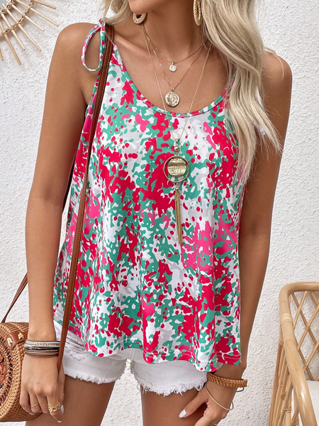 Floral Casual Regular Fit Cami, Red, Tanks & Camis
