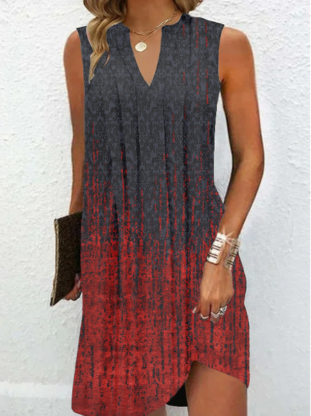 V Neck Floral Loose Elegant Dress, Red, Dresses