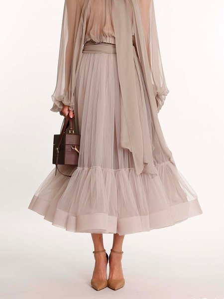 Regular Fit Plain Elegant Skirt, Gray, Skirts