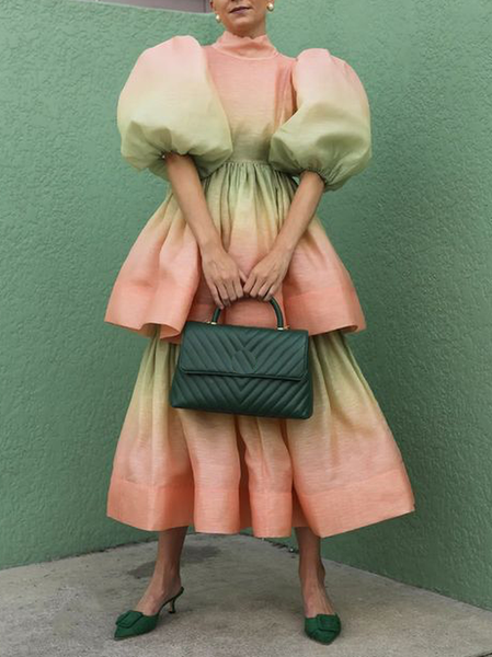 Party Stand Collar Elegant Ombre Dress, Pink, Midi Dresses