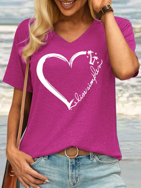 Women's Live Simple Coconut Tree Heart Casual T-Shirt, Rose red, T-shirts
