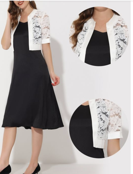 Urban Floral Cross Neck Lace Women's Lace Shrug Satin Panel Short Sleeve Bolero Cardigan, White, Cardigans
Urban Floral Cross Neck Lace Women's Lace Shrug Satin Panel Short Sleeve Bolero Cardigan, White, Cardigans
