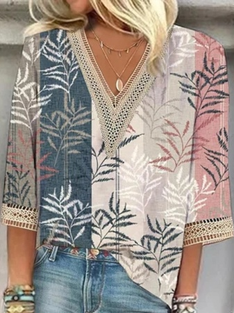 Loose Casual Leaf V Neck Shirt, Blue, Shirts & Blouses
Loose Casual Leaf V Neck Shirt, Blue, Shirts & Blouses
