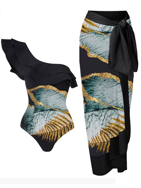 Vacation Abstract Printing One Shoulder One Piece With Cover Up, Black, Swimsuit with Coverups
Vacation Abstract Printing One Shoulder One Piece With Cover Up, Black, Swimsuit with Coverups