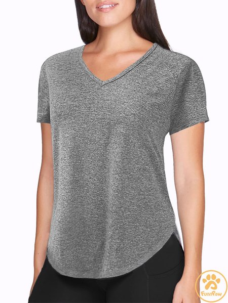 Lilicloth X Funnpaw Women's V Neck Regular Fit T-Shirt, Gray, T-shirts