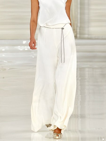 Regular Fit Urban Plain Fashion Pants, White, Pants